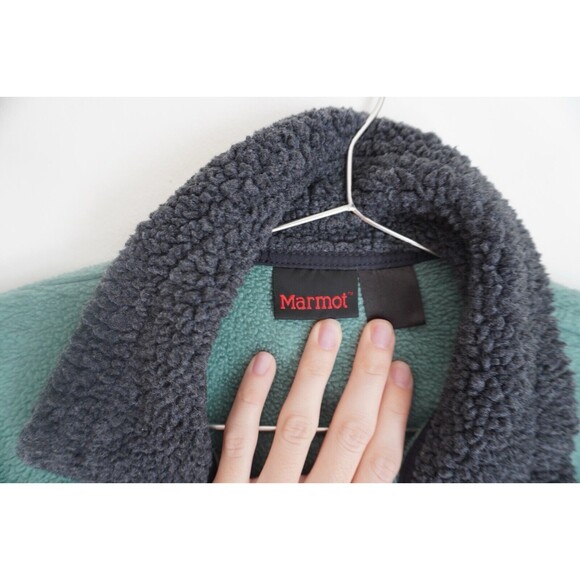 MARMOT Vest Mens Small Fleece Full Zip Mock Neck Gorpcore Hiking Sleeveless Teal - Picture 3 of 6